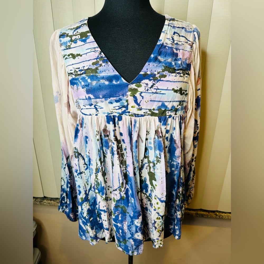 Chelsea & Theodore Multicolor Abstract Boho Peasant Blouse Size Large